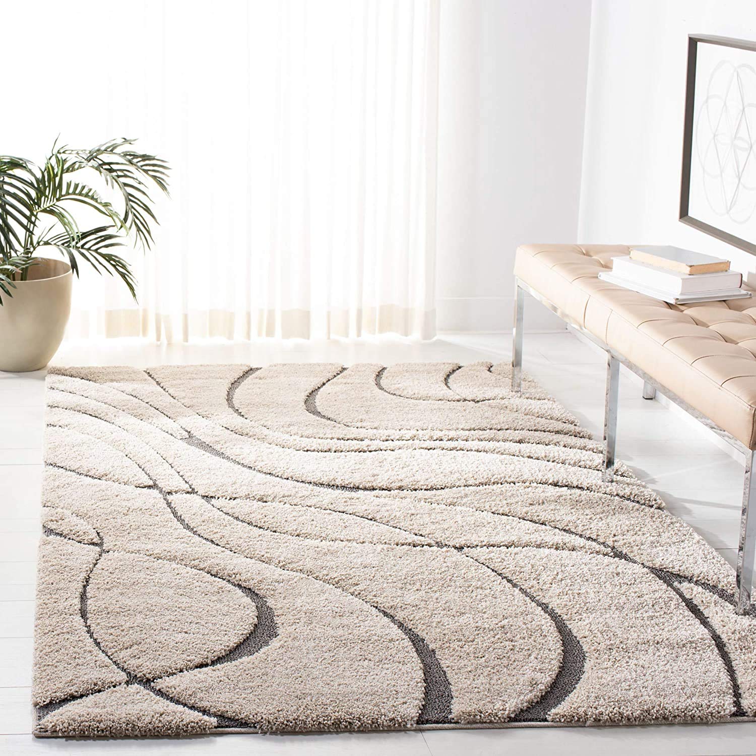 Zora Carpet Beige & Light Brown Microfiber Shaggy Carpet for Living Room Bedroo...