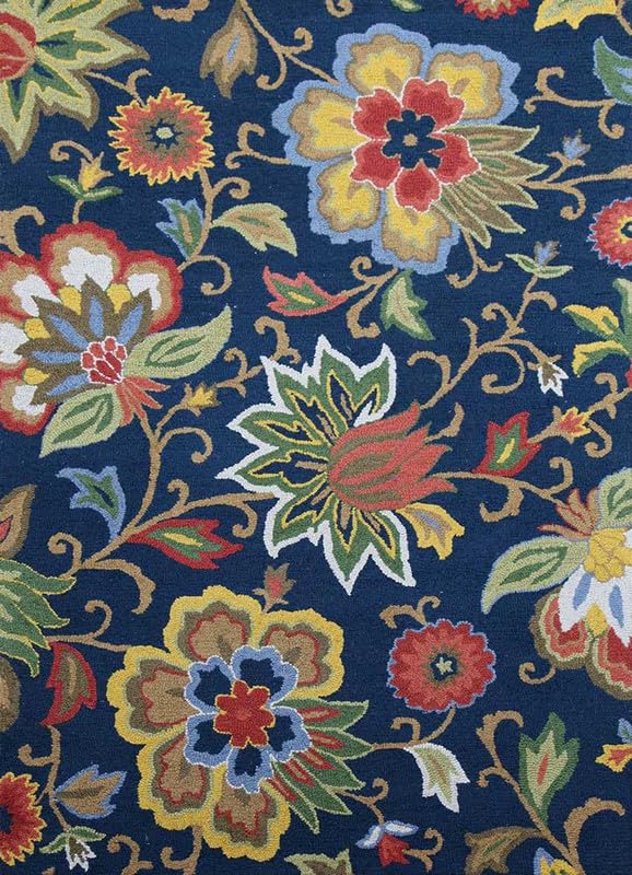 ZORA CARPET Blue Handmade Tuffted Blended Pure Woollen Carpet for Living Room B...