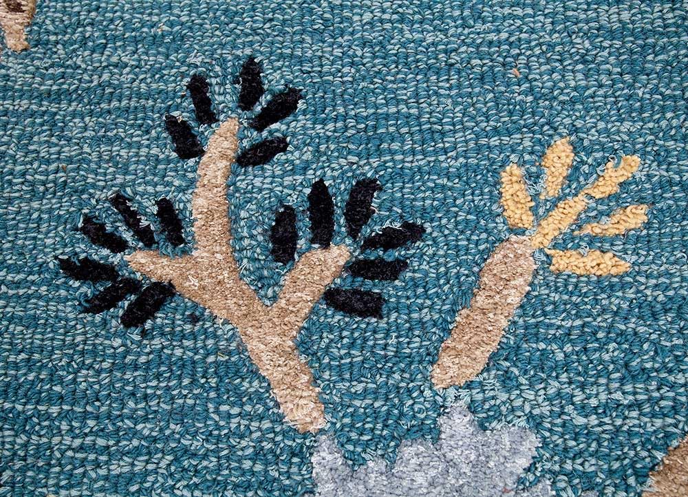 ZORA CARPET Turquoise Handmade Tuffted Blended Pure Woollen Carpet for Living R...