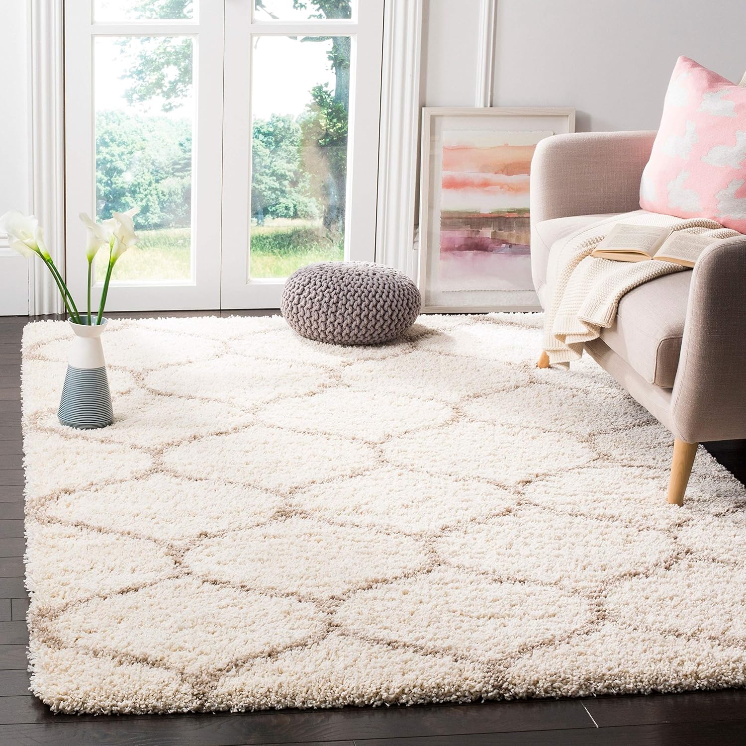 Zora Carpet Shag Rug high Density Modern Shaggy and Rugs for Hall Offices Kitchens Bedroom Living Room and Cabins Floor (3x5 feet, Ivory & Beige)
