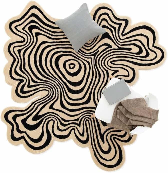 Irregular Shaped Handmade Wool  Rug Illusion Pattern | Modern Colourful Hand-Tufted Premium Area Rug Perfect for Home Decor (Design 01, 6 x 6 Feet)